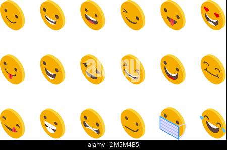 Symbole für lächelnde Gesichter setzen einen isometrischen Vektor. Glückliches Gesicht. Nettes Lächeln Stock Vektor