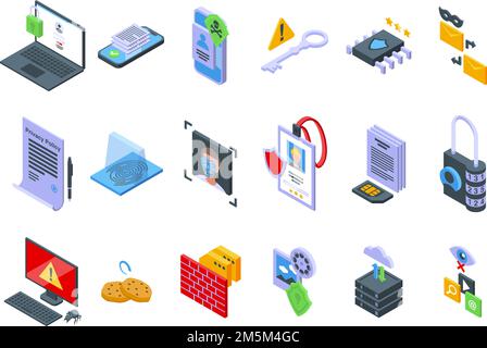 Symbole für die Datenschutzrichtlinie legen einen isometrischen Vektor fest. DSGVO-Sicherheit. Europäischer Standard Stock Vektor