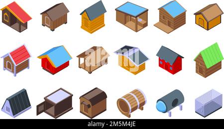 Hundezwinger-Symbole setzen isometrischen Vektor. Tierfutter. Anima-Zubehör Stock Vektor