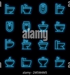 Bidet-Symbole eingestellt. Umriss Set von Bidet Vektor-Symbole Neonfarbe auf schwarz Stock Vektor