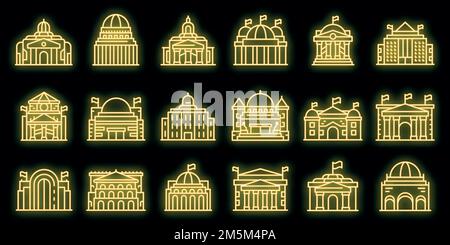 Symbole für das Parlament eingestellt. Skizzieren Satz von parlament Vektor-Symbole Neonfarbe auf schwarz Stock Vektor