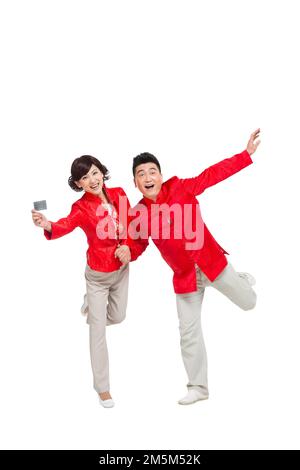 Glückliche Paare für das chinesische Neujahrskostüm Stockfoto