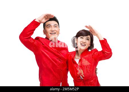 Glückliche Paare für das chinesische Neujahrskostüm Stockfoto