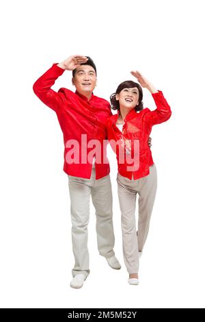 Glückliche Paare für das chinesische Neujahrskostüm Stockfoto