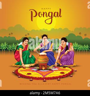 Neues Bild vom Happy Pongal Holiday Harvest Festival von Tamil Nadu. vektorhintergrundkonstruktion Stock Vektor