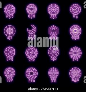 „Dream Catcher“-Ikonen-Set. Umriss Satz von Traum-Catcher Vektor-Icons Neonfarbe auf schwarz Stock Vektor