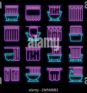 Symbole für Duschvorhang eingestellt. Umriss Satz von Duschvorhang Vektor-Icons Neon-Farbe auf schwarz Stock Vektor