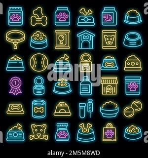 Symbole für Hundefutter eingestellt. Umreißen Satz von Hundefutter Vektor-Symbole Neonfarbe auf schwarz Stock Vektor