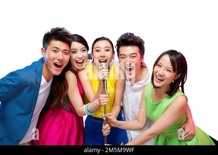 Junge Leute auf der KTV-Party nehmen modische Kraft an Stockfoto