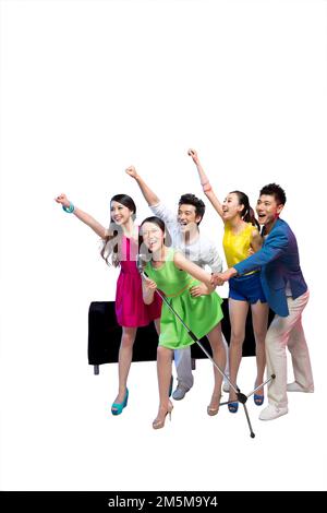Junge Leute auf der KTV-Party nehmen modische Kraft an Stockfoto