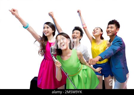 Junge Leute auf der KTV-Party nehmen modische Kraft an Stockfoto