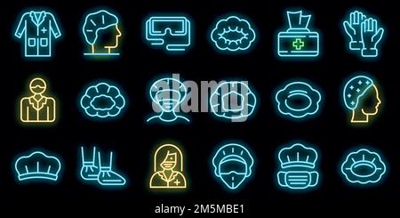 Symbole für Haarabdeckung eingestellt. Umreißen Satz von Haarabdeckung Vektor-Symbole Neonfarbe auf schwarz Stock Vektor