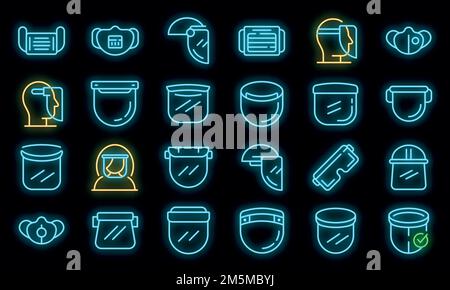 Gesichtsschutz-Symbole eingestellt. Umreißen Sie Set von Gesichtsschild Vektor-Symbole Neonfarbe auf schwarz Stock Vektor