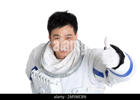 Er scheidet männliche Astronauten mittleren Alters aus Stockfoto