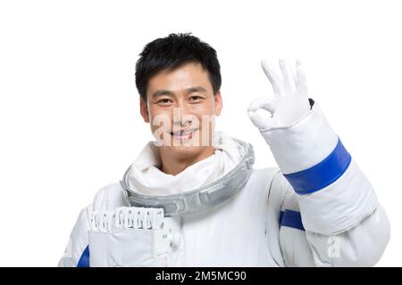 Er scheidet männliche Astronauten mittleren Alters aus Stockfoto