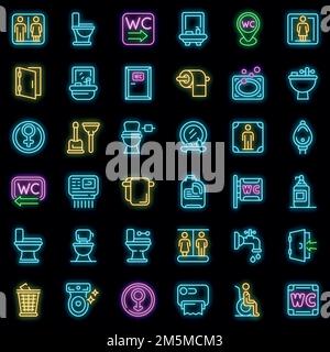 WC-Symbole eingestellt. Umriss Set von wc Vektor-Symbole Neonfarbe auf schwarz Stock Vektor