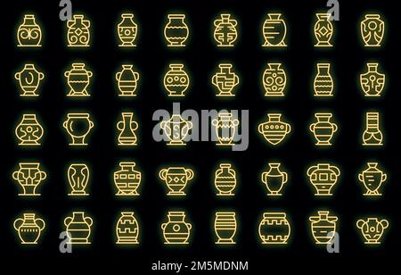 Amphora-Symbole eingestellt. Umreißen Satz von Amphora Vektor-Symbole Neonfarbe auf schwarz Stock Vektor