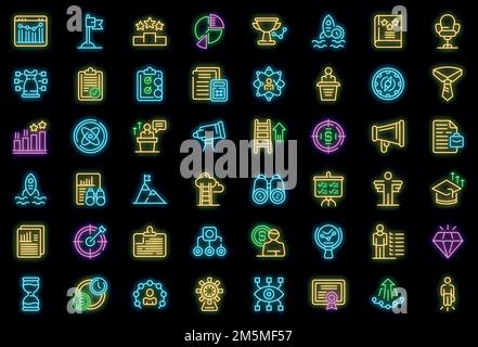 Erfolgreiche Karriere-Ikonen gesetzt. Skizzieren Sie Set von erfolgreichen Karriere Vektor-Icons Neon-Farbe auf schwarz Stock Vektor