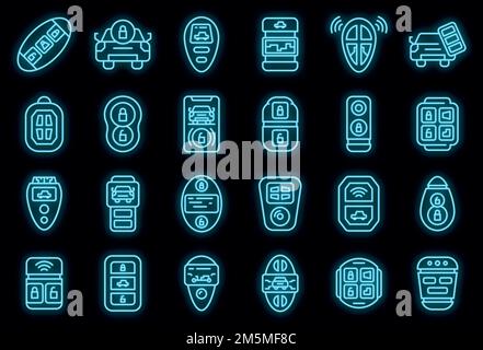 Smart Car-Tastensymbole eingestellt. Umriss Satz von Smart Car Key Vektor-Symbole Neon-Farbe auf schwarz Stock Vektor