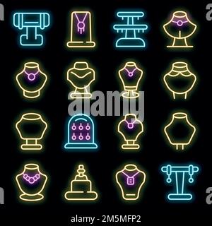 Schmuckdummy-Symbol. Umriss Schmuck Dummy Vektor-Symbol Neonfarbe auf schwarz Stock Vektor