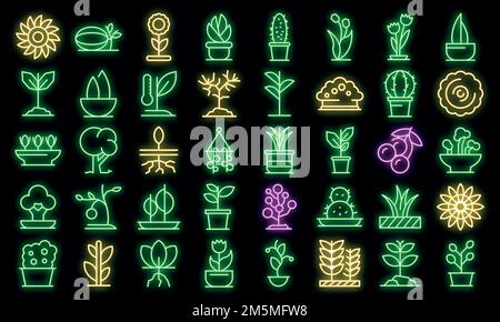Symbol „Pflanzen“. Umriss Pflanzen Vektor-Symbol Neonfarbe auf schwarz Stock Vektor