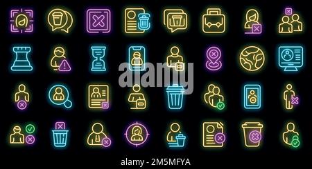 Benutzersymbole löschen. Umriss Satz von löschen Benutzer Vektor-Symbole Neonfarbe auf schwarz Stock Vektor