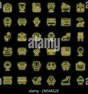 Lounge-Symbole gesetzt. Skizzieren Sie Set von Lounge Vektor-Icons Neonfarbe auf schwarz Stock Vektor