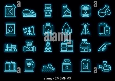 Kerosin-Symbole eingestellt. Umreißt einen Satz von Kerosin-Vektor-Symbolen in Neonfarbe auf Schwarz Stock Vektor