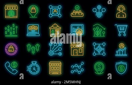 Enges Marktsymbol. Umriss schmalen Markt Vektor-Symbol Neonfarbe auf schwarz Stock Vektor