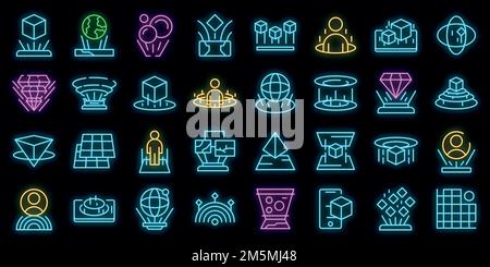 Hologramm-Projektionssymbol. Umriss Hologramm Projektion Vektor-Symbol Neonfarbe auf schwarz Stock Vektor