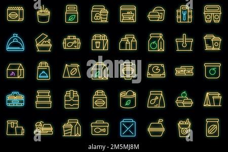 Symbol zum Mitnehmen von Speisen und Getränken. Umriss nehmen Essen und Getränke Vektor-Symbol Neonfarbe auf schwarz Stock Vektor