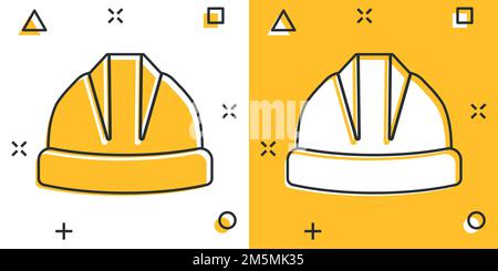 Design-Helm-Ikone im Comic-Stil. Sicherheitskappe Cartoon Vektorgrafik auf isoliertem Hintergrund. Mitarbeiter hat Splash-Effekt unterzeichnen Geschäftskonzept Stock Vektor