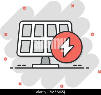 Solarpanel-Ikone im Comic-Stil. Ökologie Energie Cartoon Vektor Illustration auf weißem isolierten Hintergrund. Elektriker Splash Effect Sign Business Konz Stock Vektor