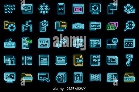 CMS-Entwicklungssymbole legen einen Umrissvektor fest. Datencode. Design-Anwendung Stock Vektor