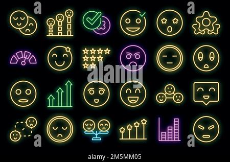 Symbole für die Zufriedenheitsstufe setzen einen Gliederungsvektor. Lächeln des Kunden. Gutes Gesicht Stock Vektor