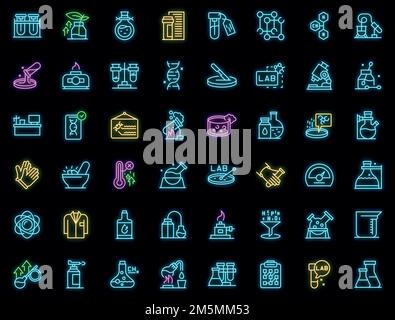 Symbole für die Laborforschung legen einen Umrissvektor fest. DNA-Wissenschaft. Mikroskopchemie Stock Vektor