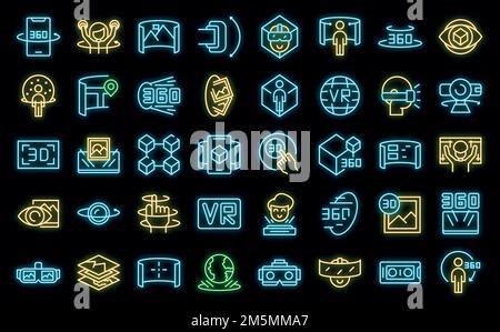 Symbole für virtuelle Touren legen den Umrissvektor fest. Videopfeil. App-Design Stock Vektor