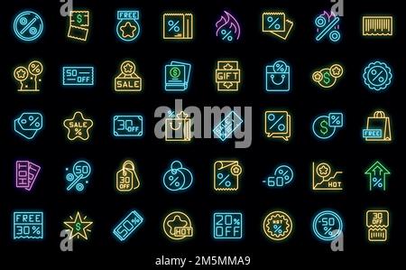 Symbole für Werbecodes legen einen Gliederungsvektor fest. Gutscheinrabatt. Preis in Prozent Stock Vektor