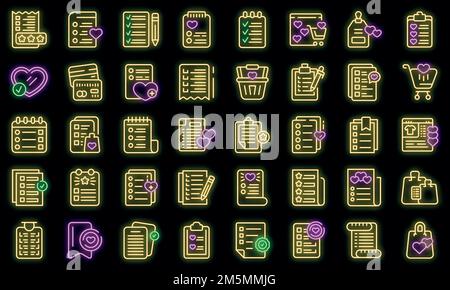 Wunschliste Symbole setzen Umrissvektor. Dokumentseite. Wunschliste Stock Vektor