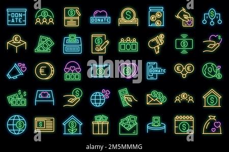 Fundraising-Symbole legen einen Umrissvektor fest. Spenden Sie. Wohltätiges Geben Stock Vektor