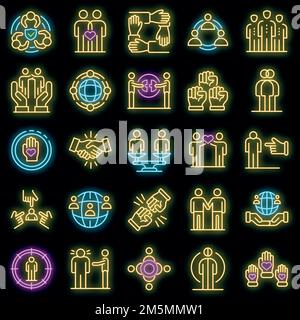 Rassismus-Symbole gesetzt. Skizzieren Satz von Rassismus Vektor-Icons Neonfarbe auf schwarz Stock Vektor