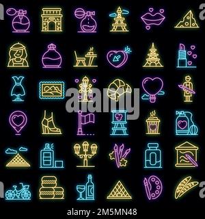 Symbole für Frankreich eingestellt. Umriss Satz von Frankreich Vektor-Symbole Neonfarbe auf schwarz Stock Vektor