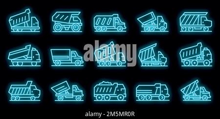 Kipper-Symbole eingestellt. Umreißt einen Satz von Kippvektorsymbolen in Neonfarbe auf Schwarz Stock Vektor