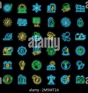 Clean energy icons set. Outline set of clean energy vector icons neon color on black Stock Vektor