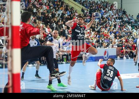 Luka Sebetic von Kroatien während eines freundlichen Handballspiels in der Mate Parlov Sport Hall in Pula, Kroatien, am 29. Dezember 2022. Foto: Srecko Niketic/PIXSELL Stockfoto