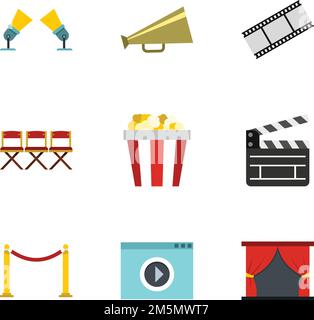 Filmsymbole eingestellt. Flache Darstellung von 9 Film-Vektor-Symbolen für das Web Stock Vektor