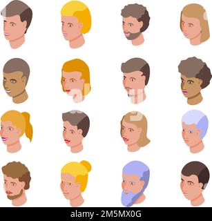 Symbole für lächelnde Menschen eingestellt. Isometrischer Satz von lächelnden Menschen Vektor-Symbole für Web-Design isoliert auf weißem Hintergrund Stock Vektor