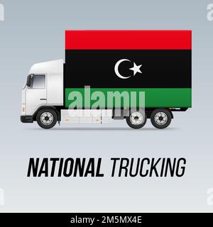 Symbol des nationalen Lieferwagens mit libyscher Flagge. National Trucking Icon und libysche Flagge Stock Vektor