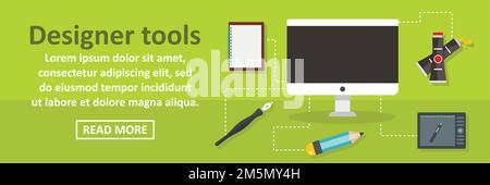 Designer-Tools Banner horizontales Konzept. Flache Illustration von Designer-Tools Banner horizontalen Vektor-Konzept für Web-Design Stock Vektor