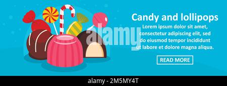 Candy und Lutscher Banner horizontales Konzept. Flache Illustration von Süßigkeiten und Lutscher Banner horizontalen Vektor-Konzept für Web-Design Stock Vektor